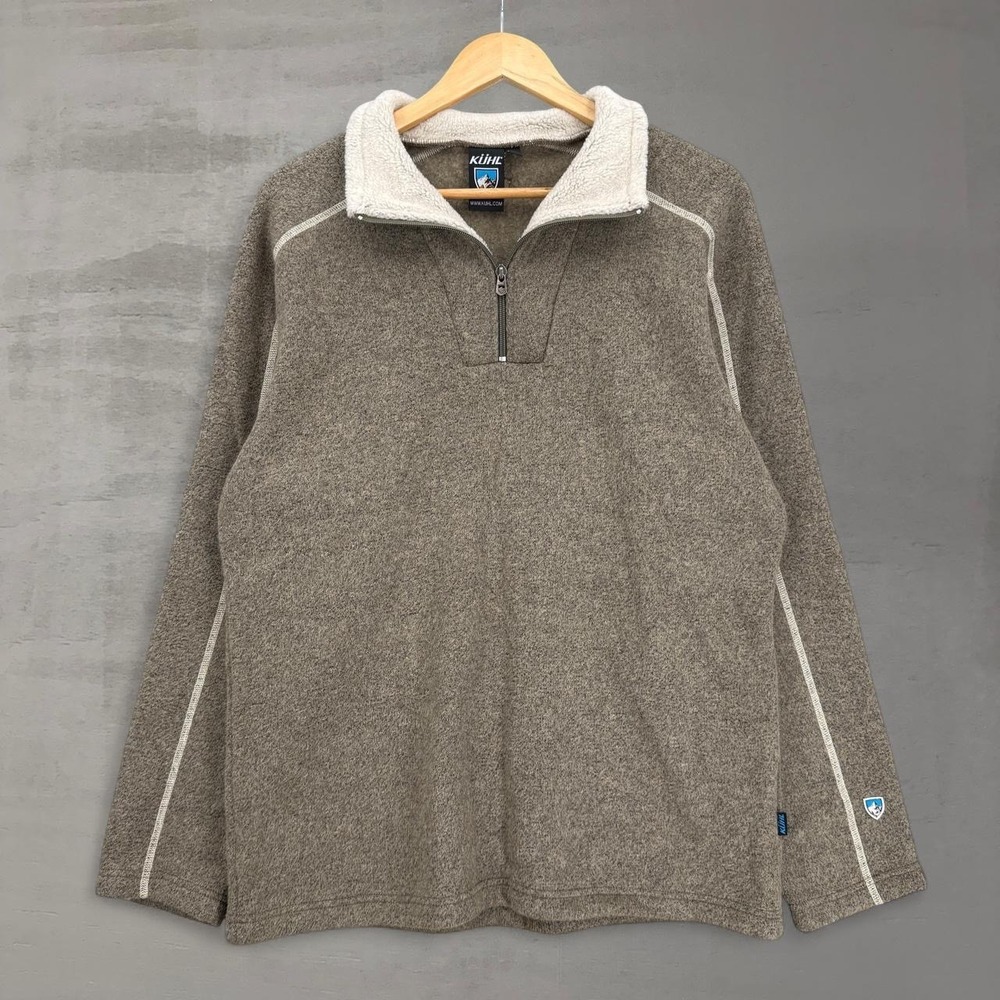 Kuhl Pullover Fleece Brown Alfpaca Quarter Zip Shearling Collar Large